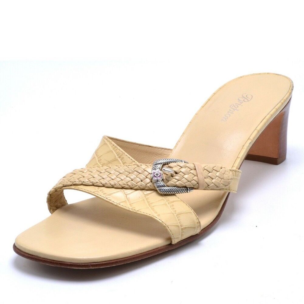 BRIGHTON Tatum Women 9M Leather Square Toe Slide Shoe Buckle Rhinestone Detail